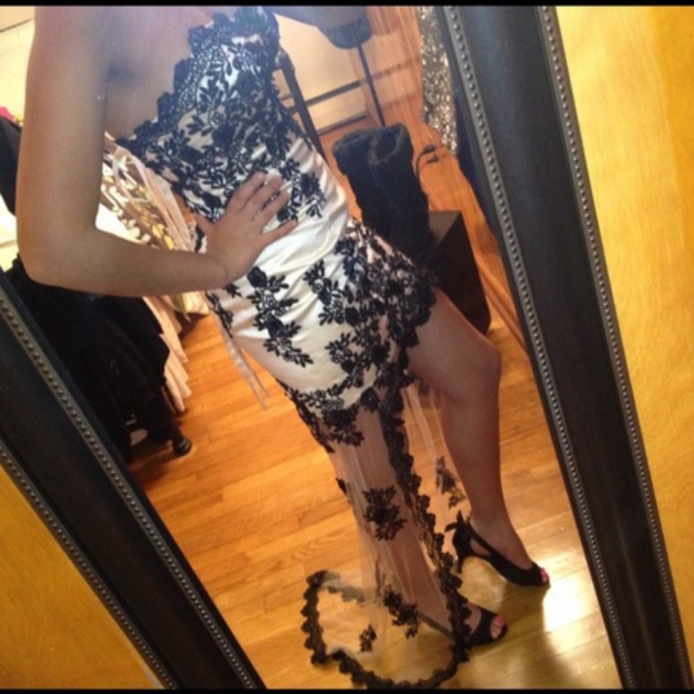 Strapless lace high low dress